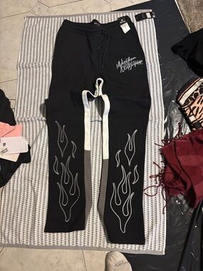 Black Flame-Accent Joggers with Script Logo